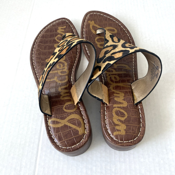 Sam Edelman Jaynee T Strap Sandal Thong Toe Brown Low Heel Animal Leo Cheetah 8 - Picture 5 of 6